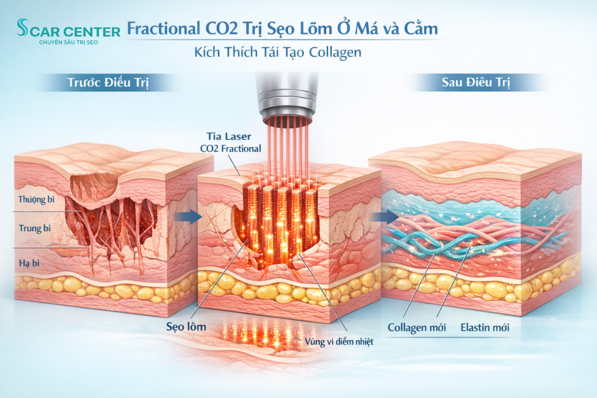 Fractional CO2 trị sẹo lõm ở má và cằm có hiệu quả không?